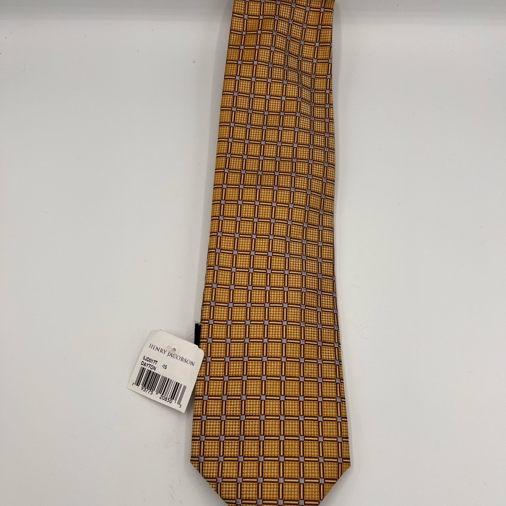 Henry Jacobson Gold Geometric Pattern Silk Tie